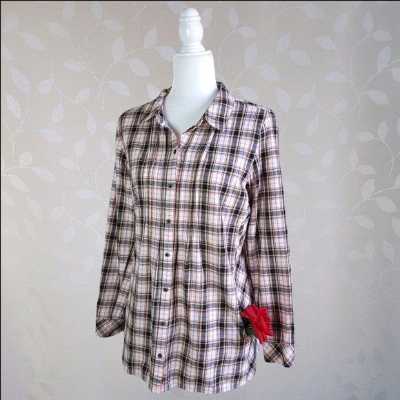 J. Jill Plaid Flannel Button Down Cozy Fall Cottage Academia Tunic Top Black S - Picture 3 of 15